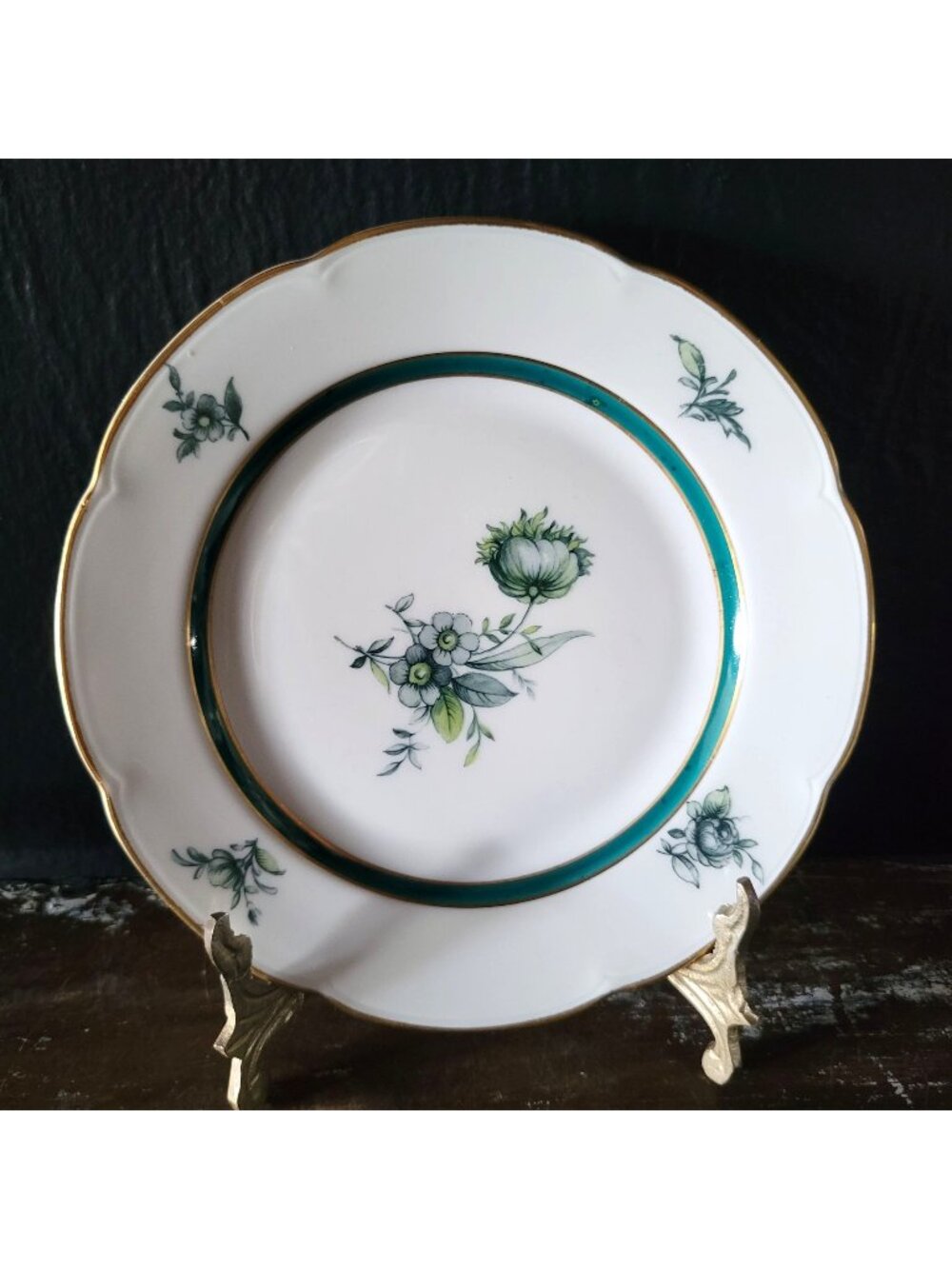 Vtg Royal Bayreuth Teal Tulip Bread & Butter Plate 6" Floral Design Gold Trim